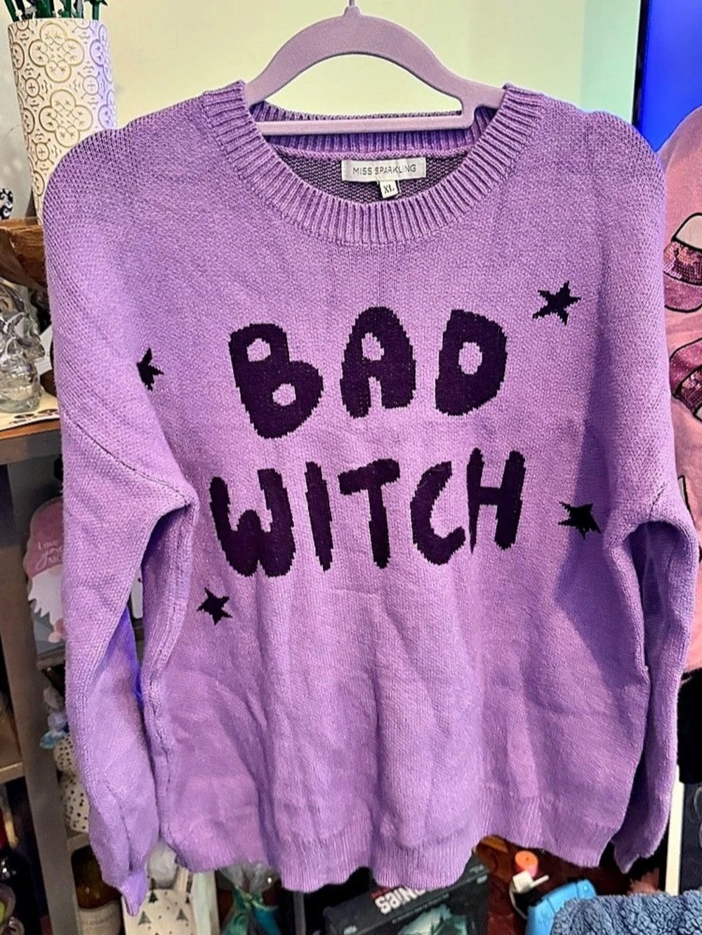Miss Sparkling Bad Witch Sweater Purple XL